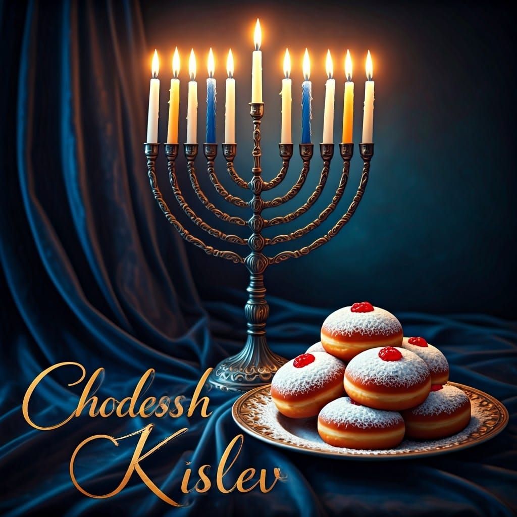 Elegant Menorah with Swirling Silver and Gold Patterns, agai...