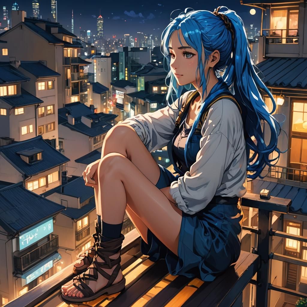 Anime Girl Balcony View in Shinkai Manga Style