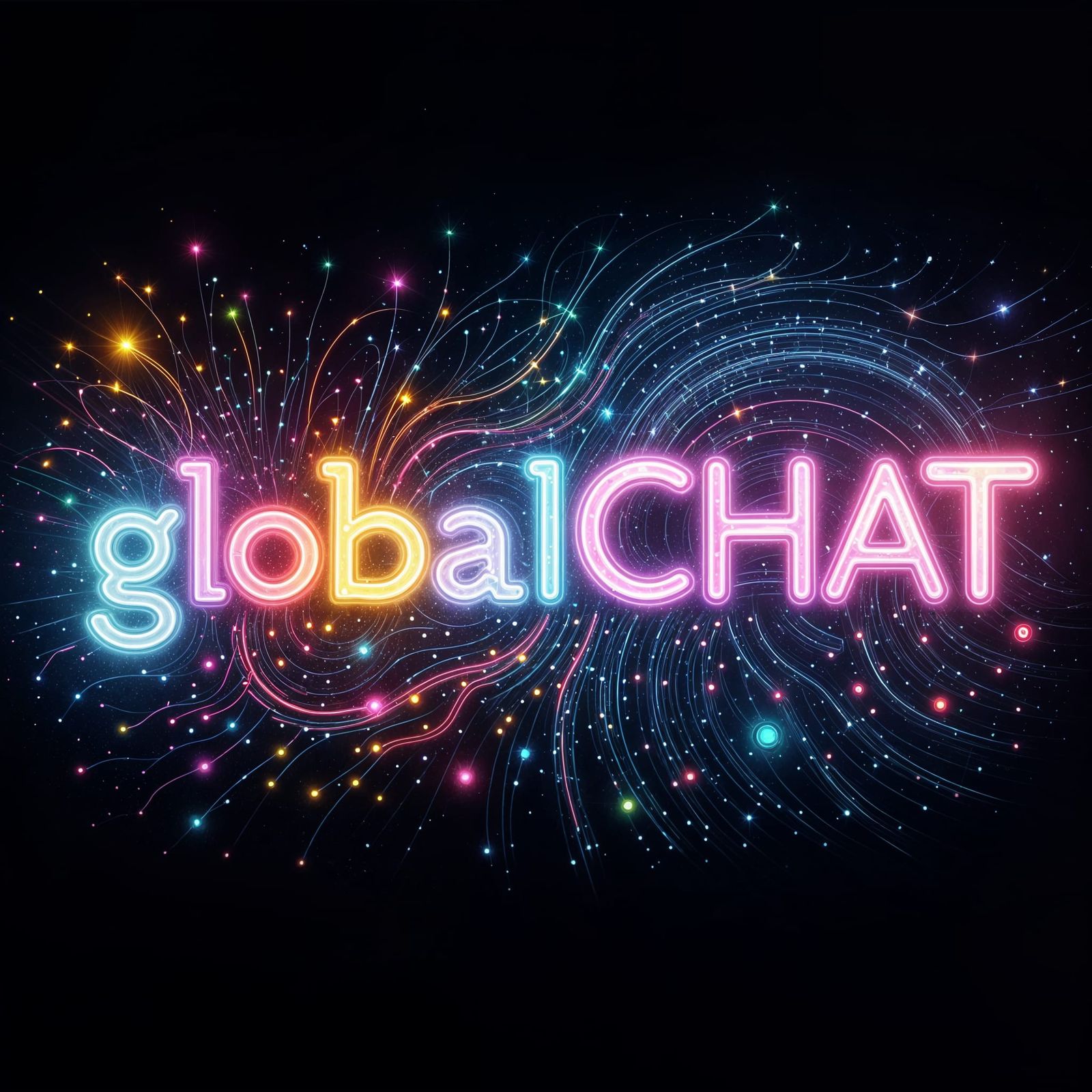 Cybernetic Neon Sign: GlobalCHAT in Rainbow Colors