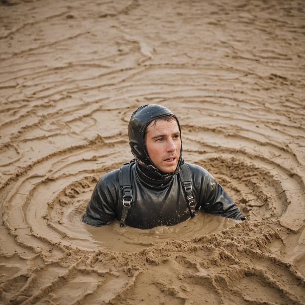 Man Sinking in Quicksand: High-Contrast Landscape Photograph...