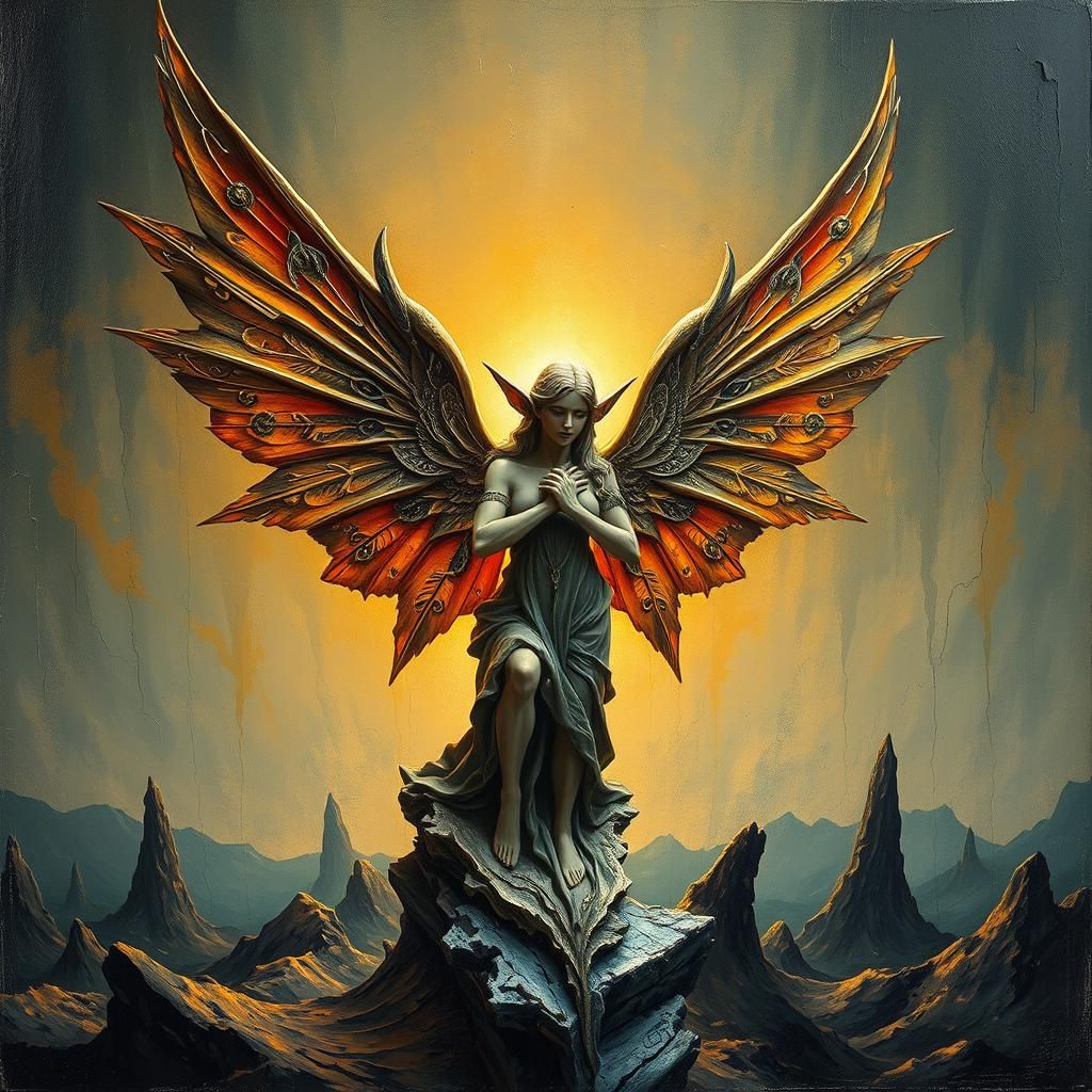 Elf Angel Sculpture in Trompe L'Oeil Style