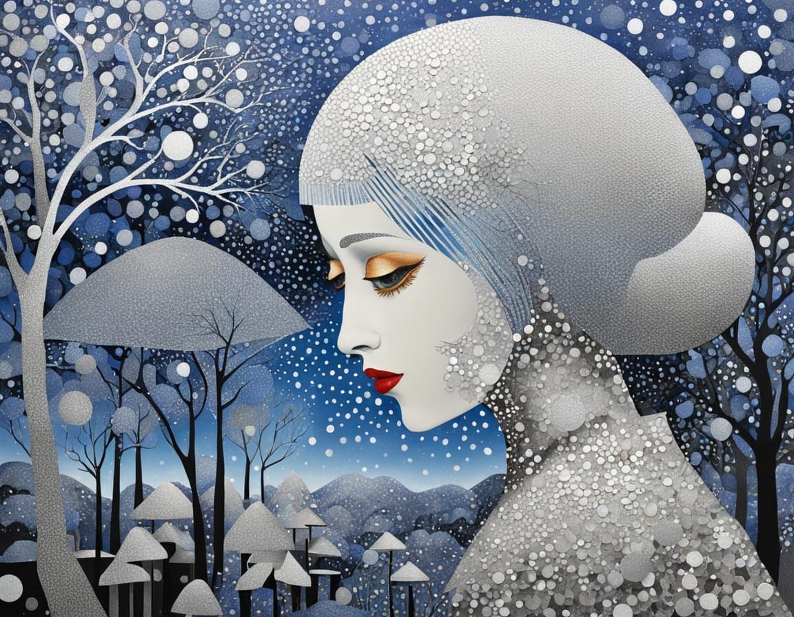 Frosted Santa in Cubist Pointillism Style