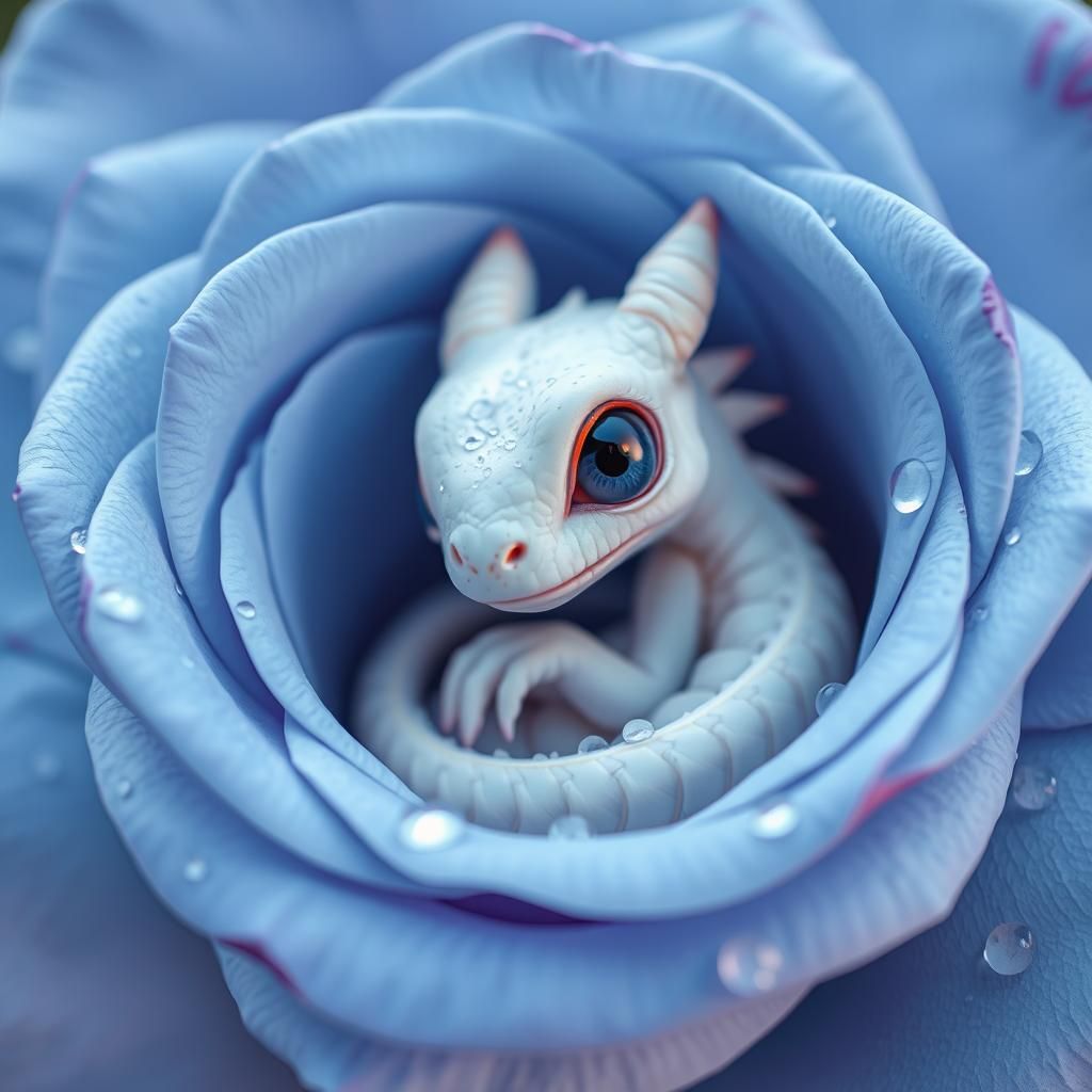 Baby Dragon in Blue Rose