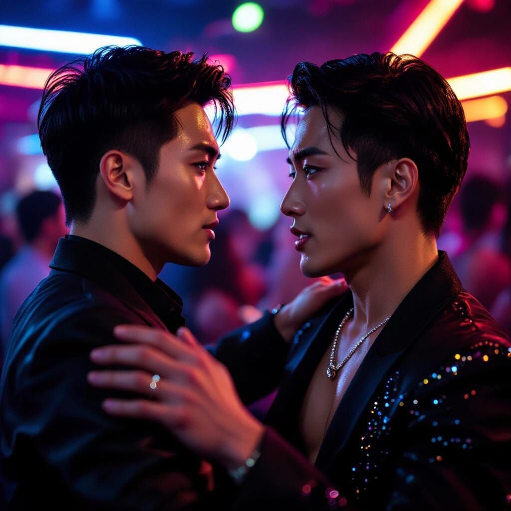 Intense Nightclub Dance: Playful Confrontation Between Two M...