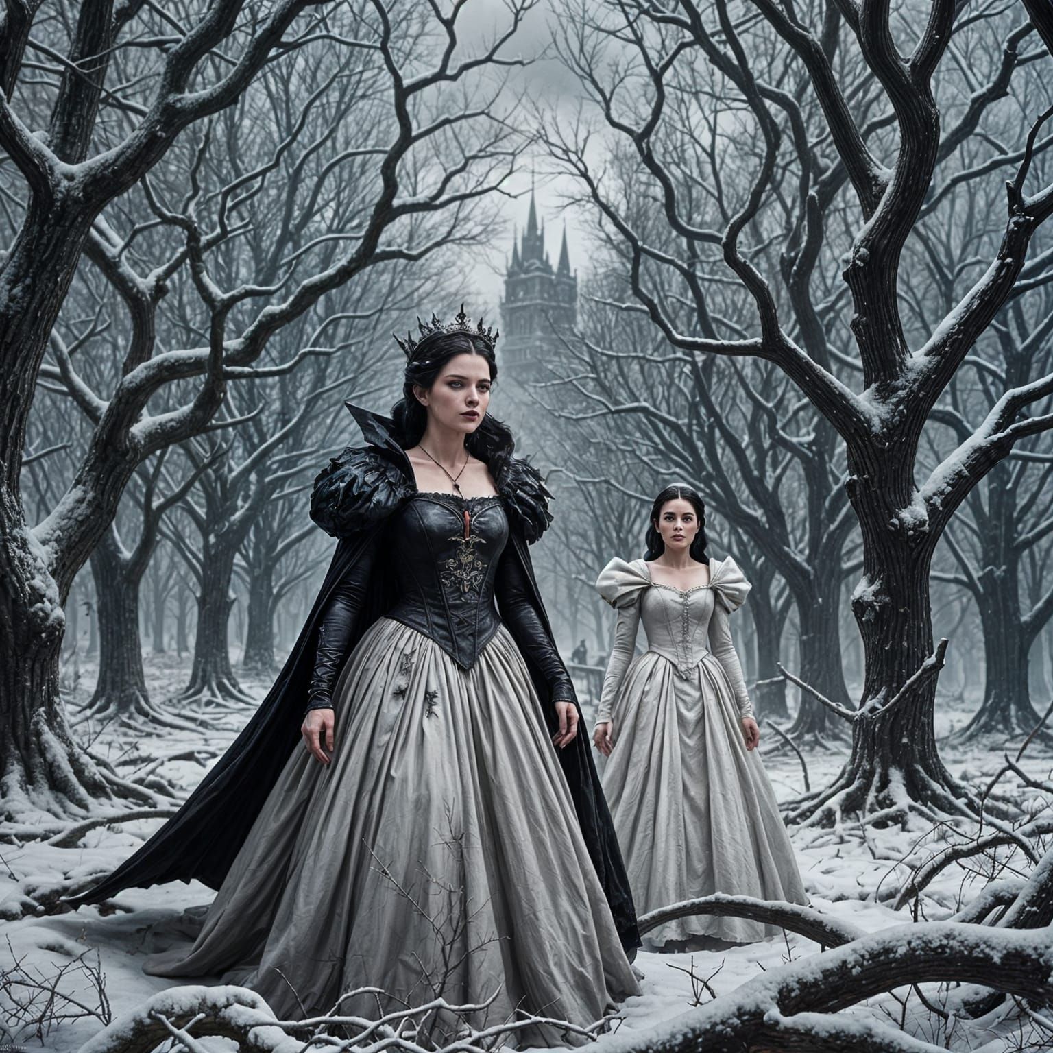 Sinister Evil Queen and Snow White Art