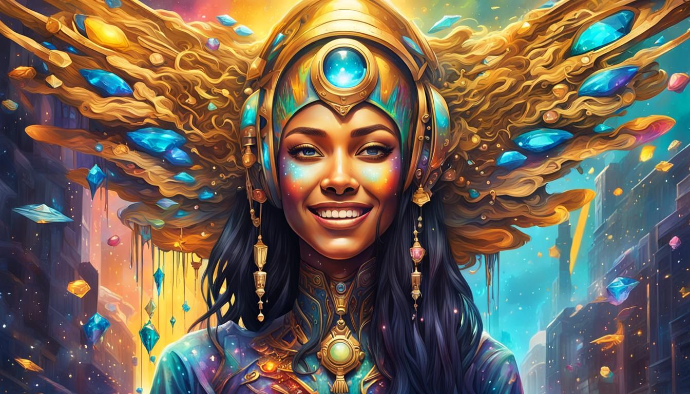 Extraterrestrial Woman with Wings in Graffiti Art Style