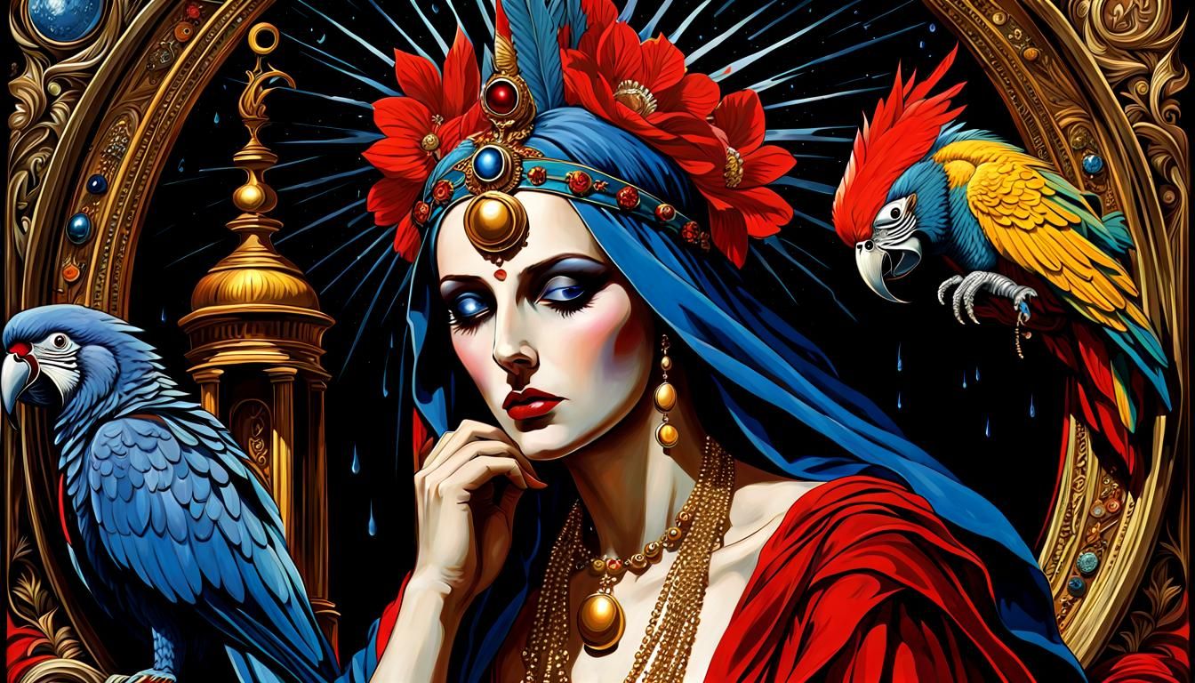 Symbolic Women in William Blake Style Oil Painting