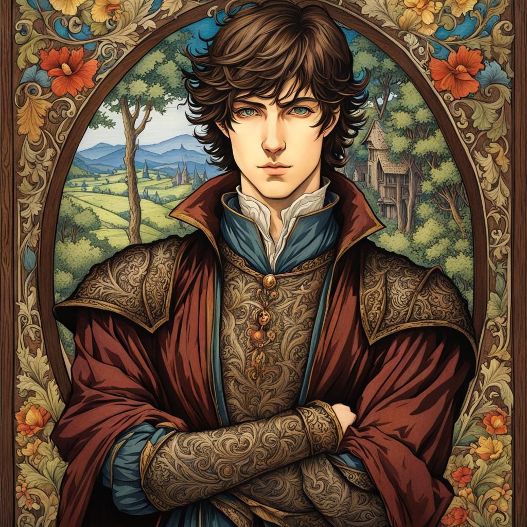 Medieval Young Man in Arthur Rackham Anime Style