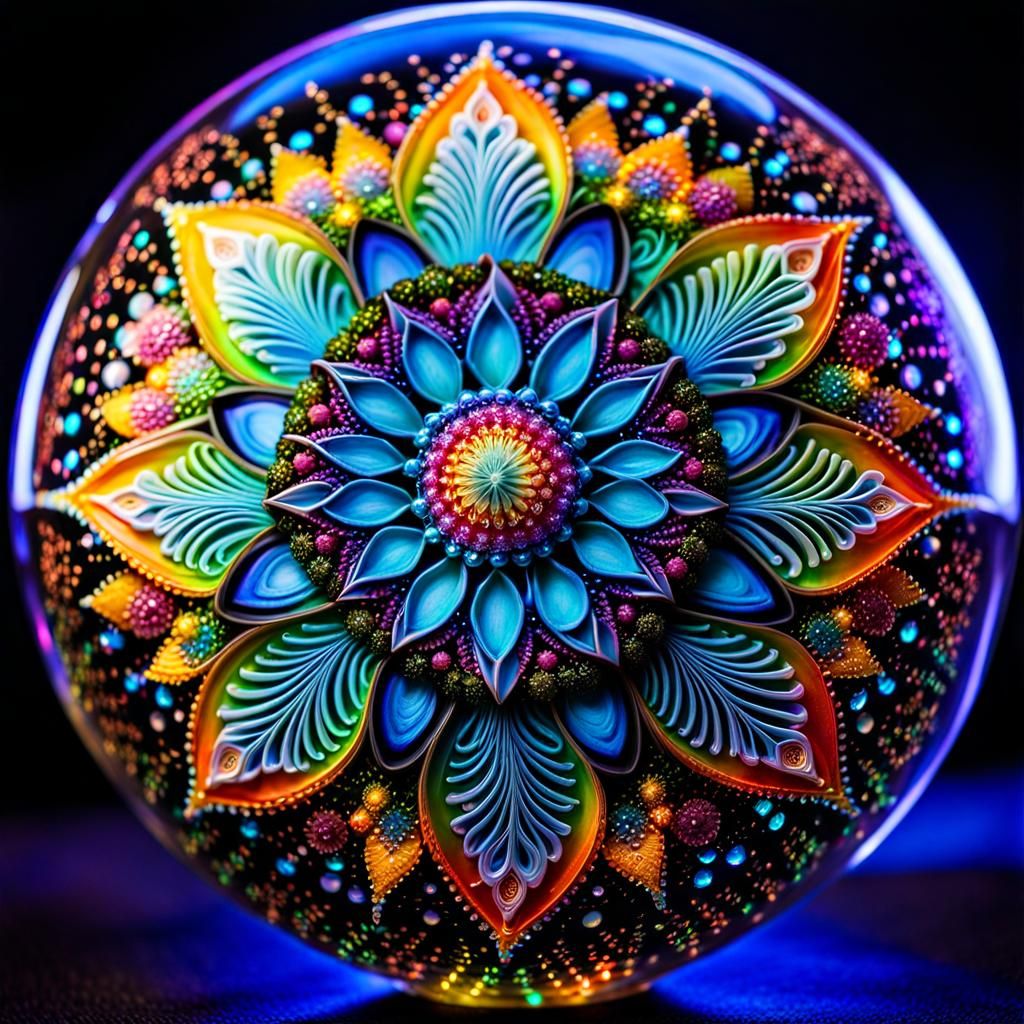Resin Sphere with Bioluminescent Mandala Design