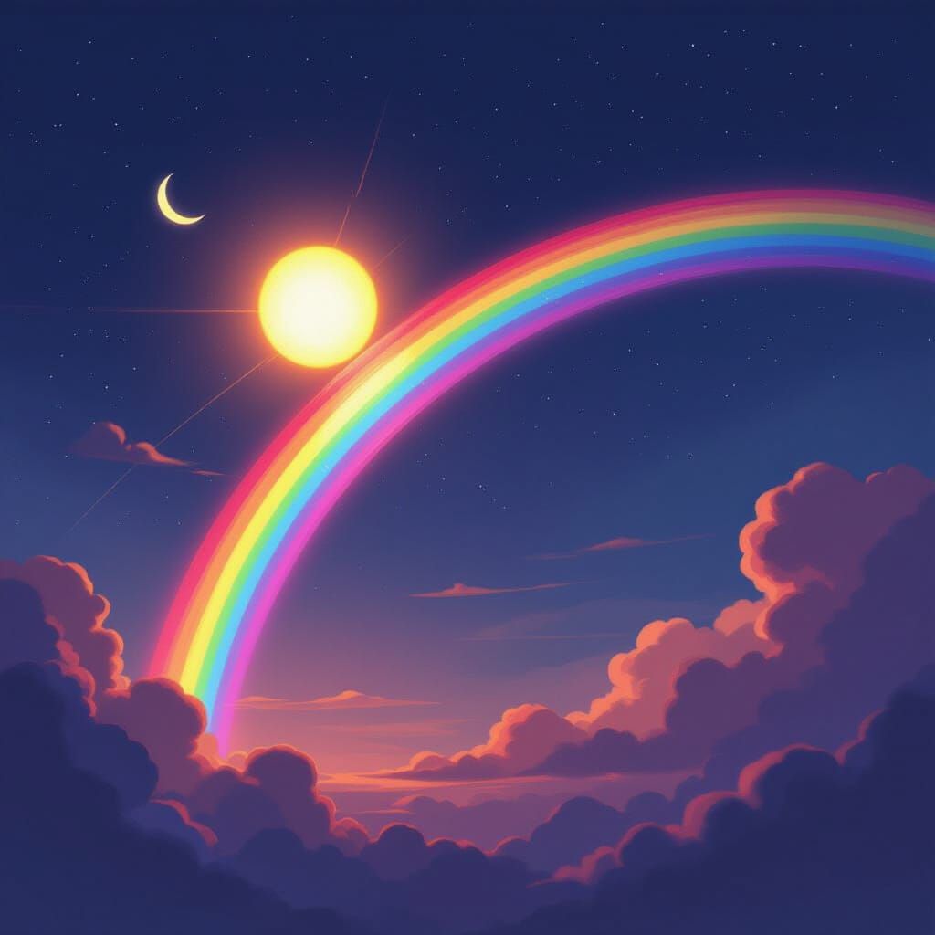 Rainbow and Celestial Lights in Ethereal Style