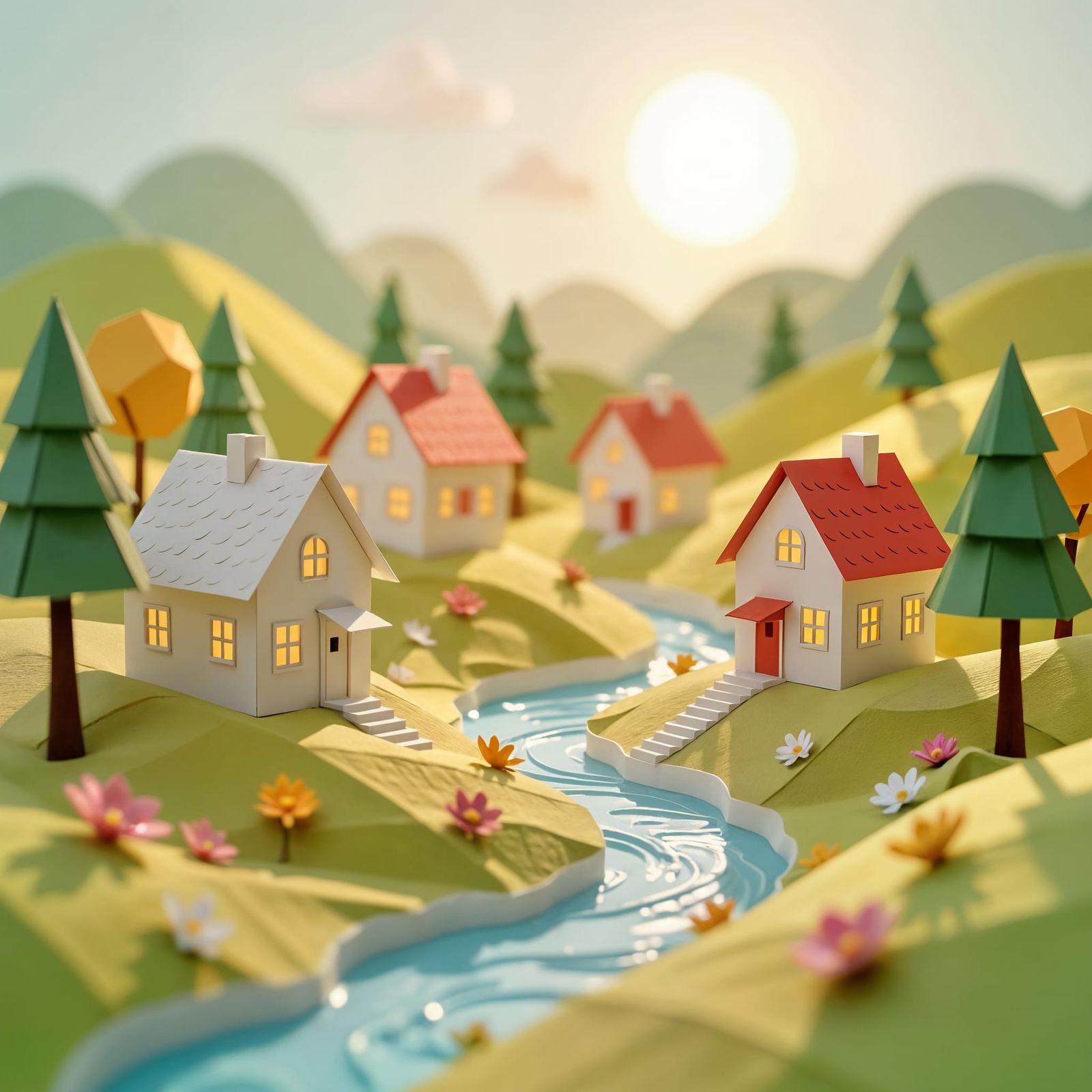 Miniature Paper Village in Stop-Motion Style