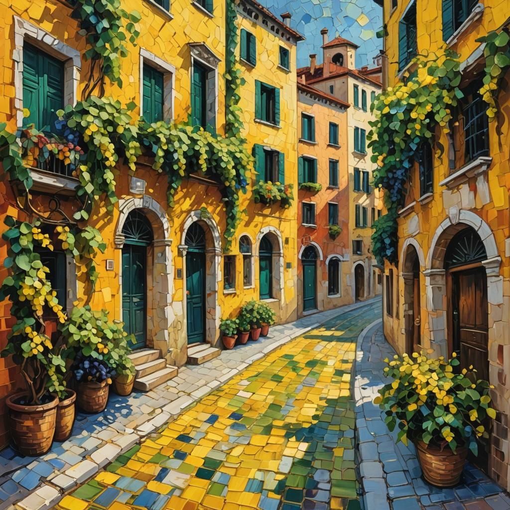 Venice Street in Expressionist Neo-Impressionism Style