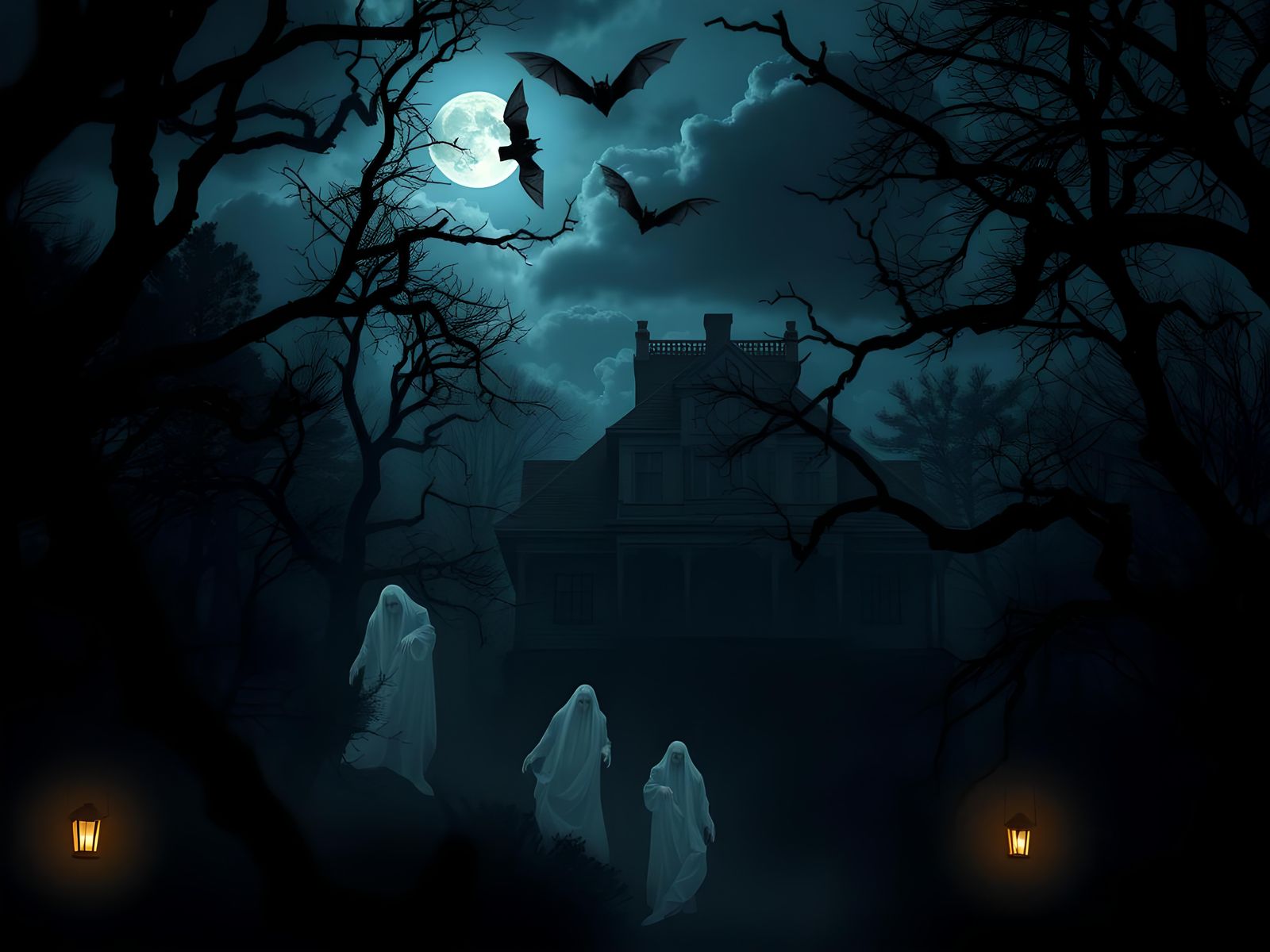 Ethereal Ghosts in a Dark Mansion: Matte Painting