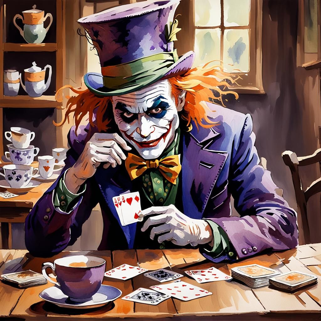 Mad Hatter's Whimsy in Dark, Muted Hues - Post-impressionist...