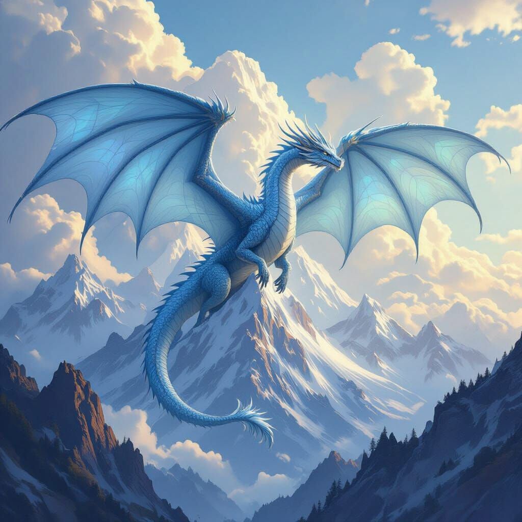 Elegant Dragon Ascends from Mountain, Detailed Digital Art
