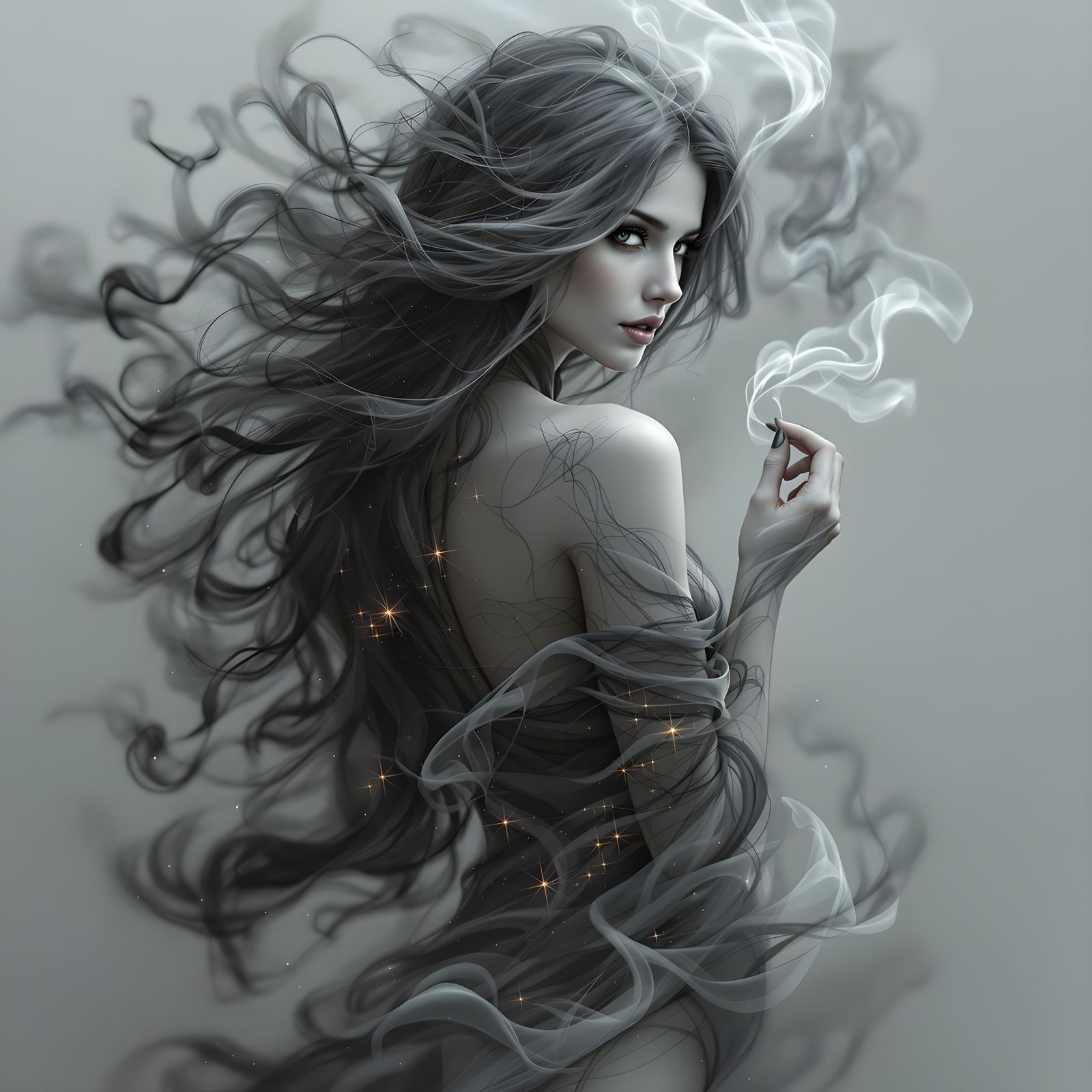 A vision of ethereal beauty, she materializes from swirling tendrils of smoke. Her form, vaguely humanoid, is defined by...