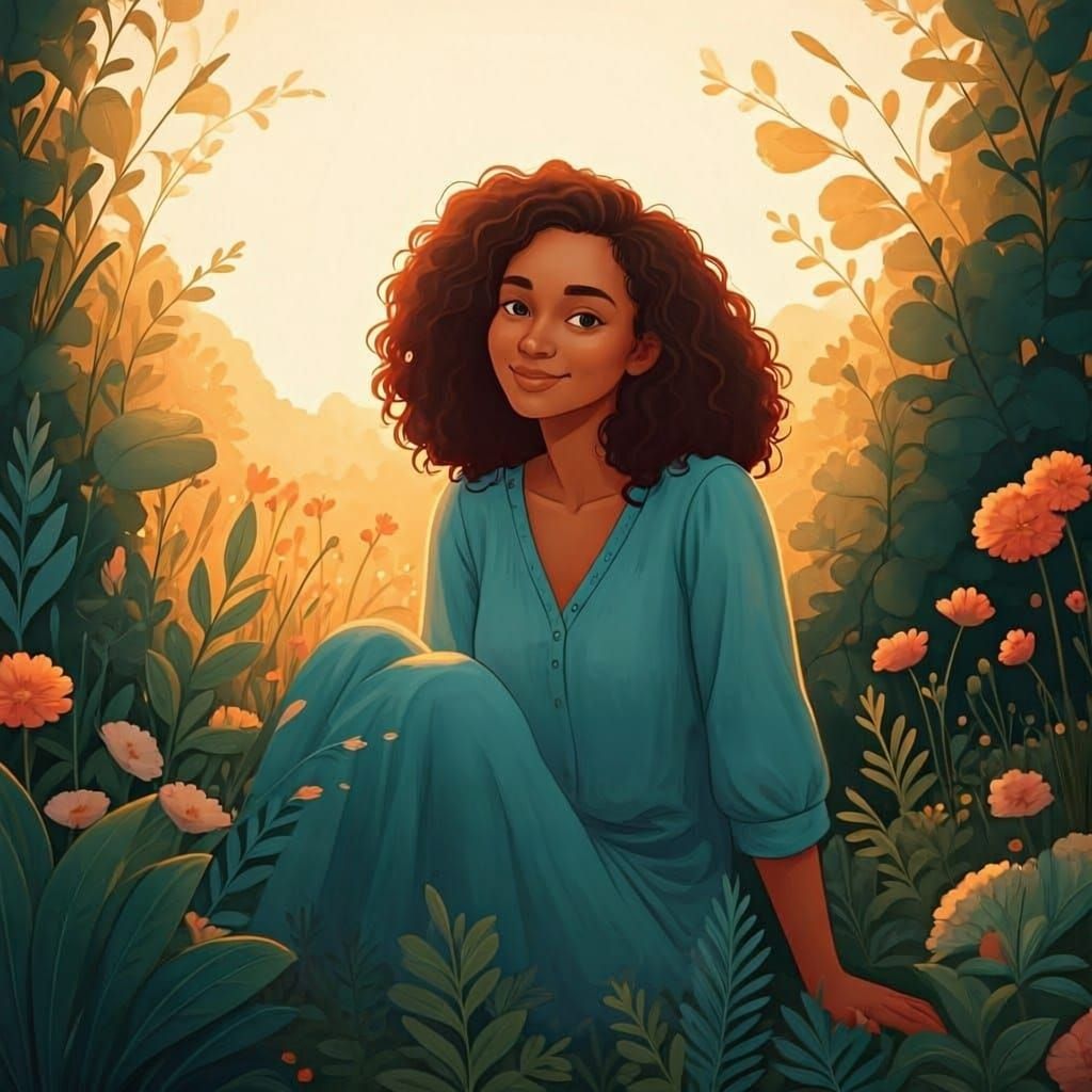 Peaceful Woman in Garden with Blessing Message