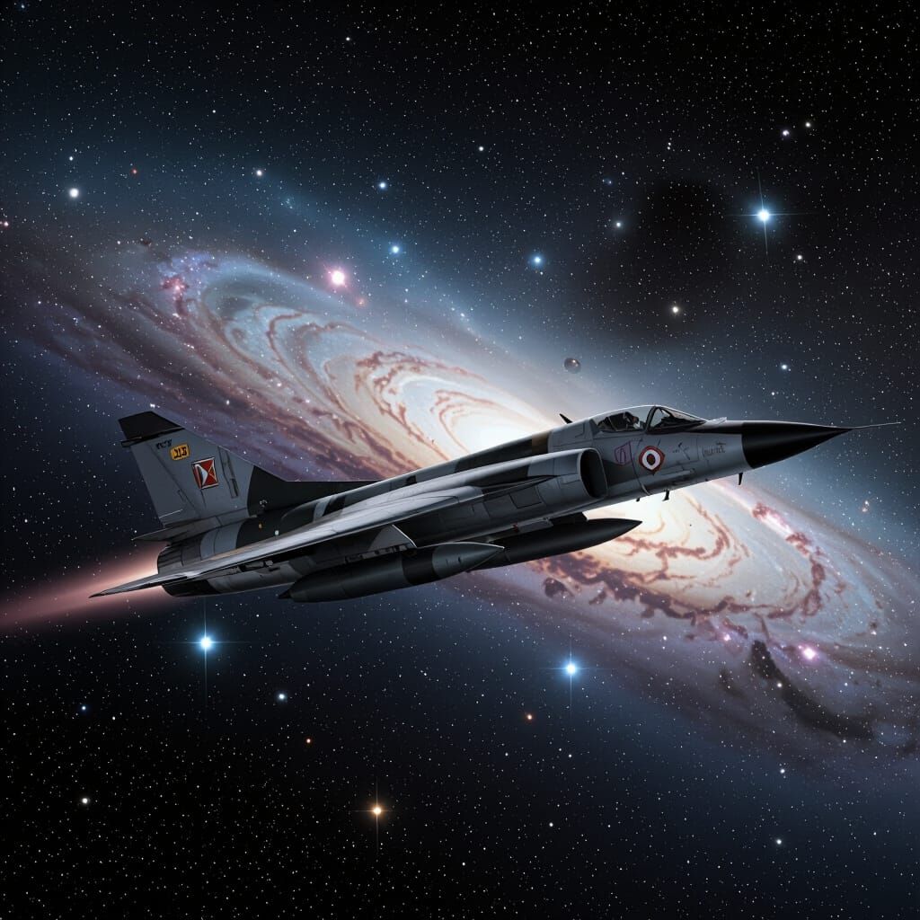 SAAB J-35 Draken Soaring Through Galaxy