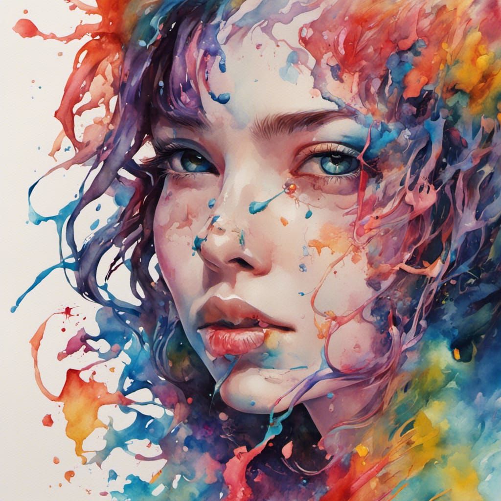 Watercolor Girl in Splash Art Style