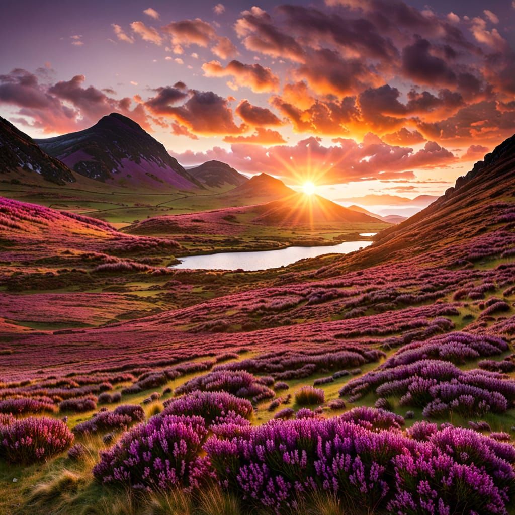 The valley of Glencoe with the Heather,in full bloom with ma...