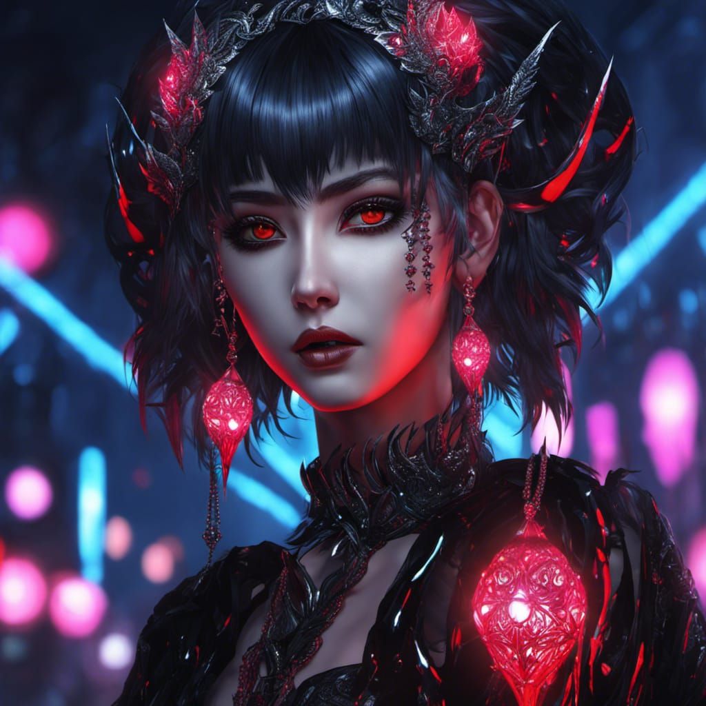Anime Goth Girl in Neon Forest
