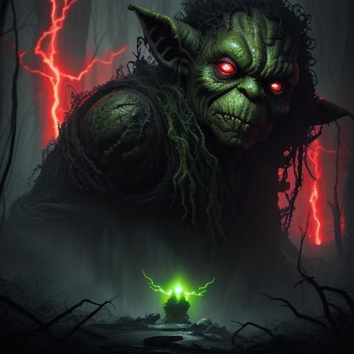 Venom Fused with Yoda in Dark Swamp