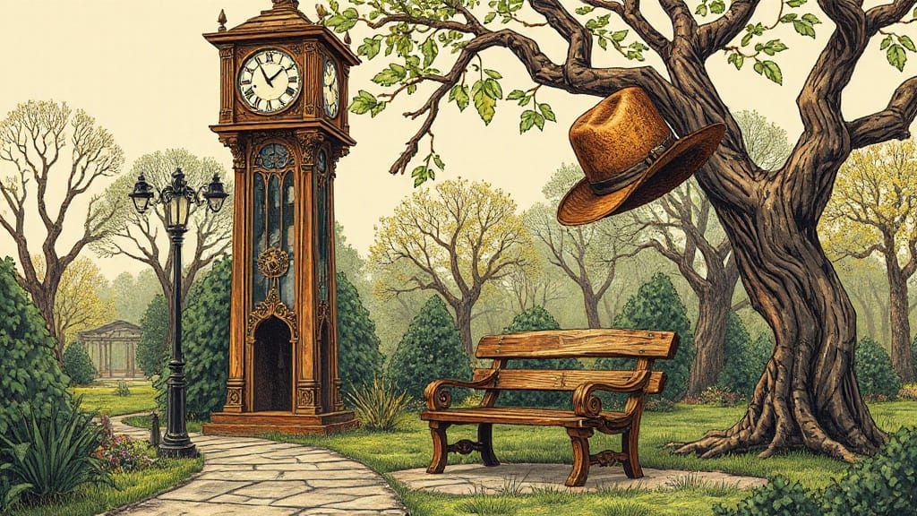 Whimsical Clock Tower in Nostalgic Vintage Park
