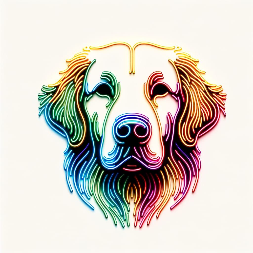 Rainbow Neon Golden Retriever Head Art