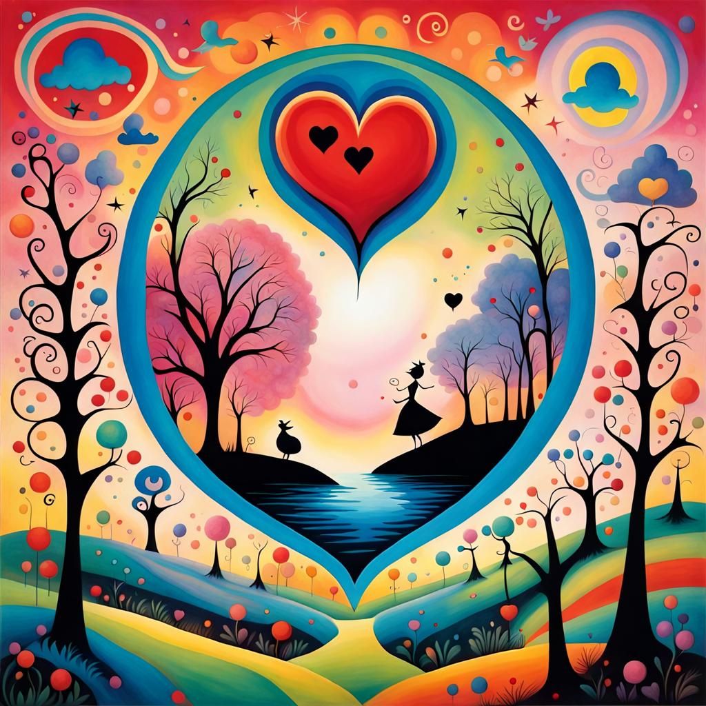 Heart Silhouette in Whimsical Illustrative Dreamscape
