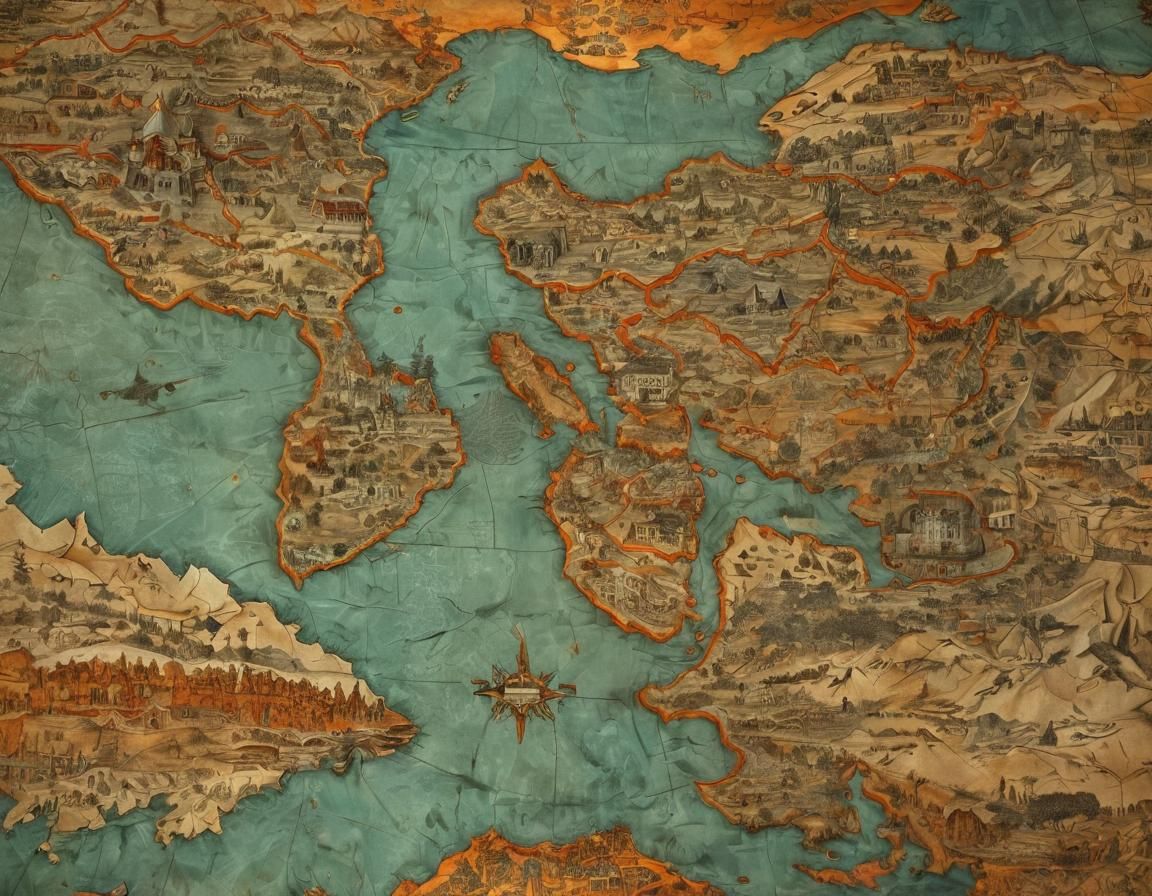 Ancient Map with Fantastical Creatures: Matte Painting