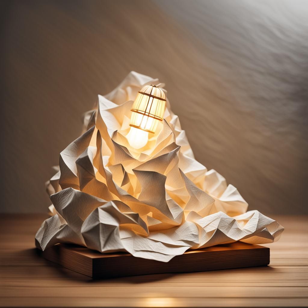 Minimalist Paper Sculpture on Wooden Desk