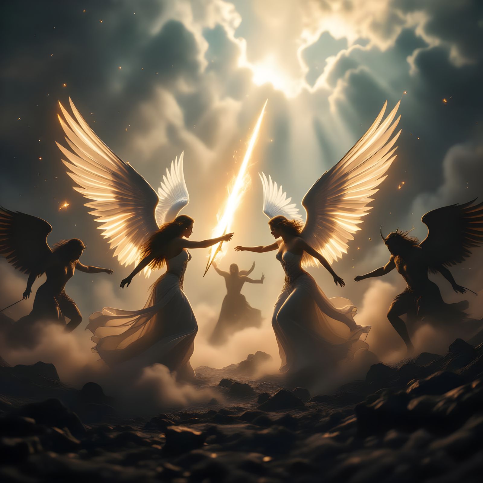 Epic Battle: Angels vs Demons in Cinematic Film Still