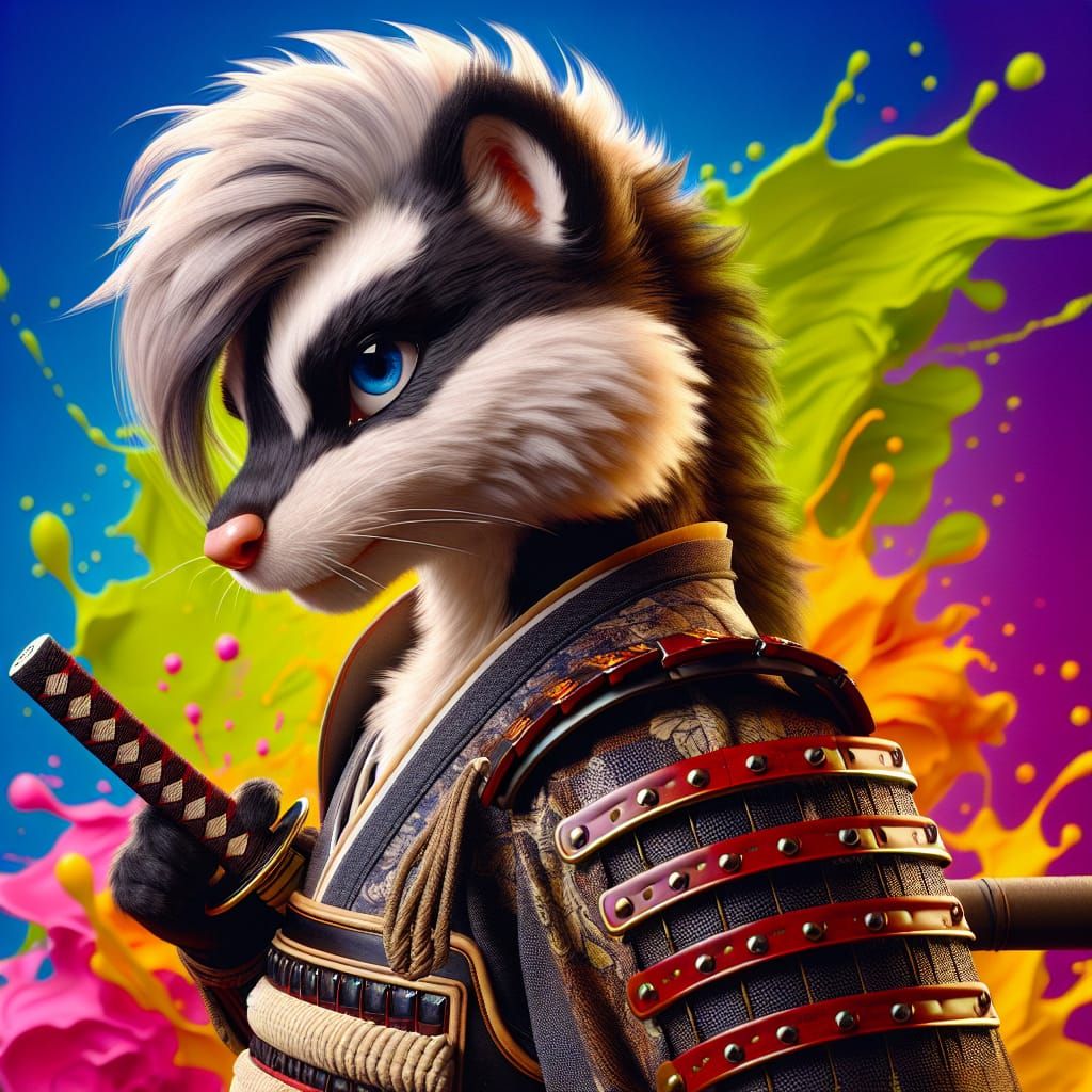 Anthropomorphic Skunk Samurai in Detailed Splash Art