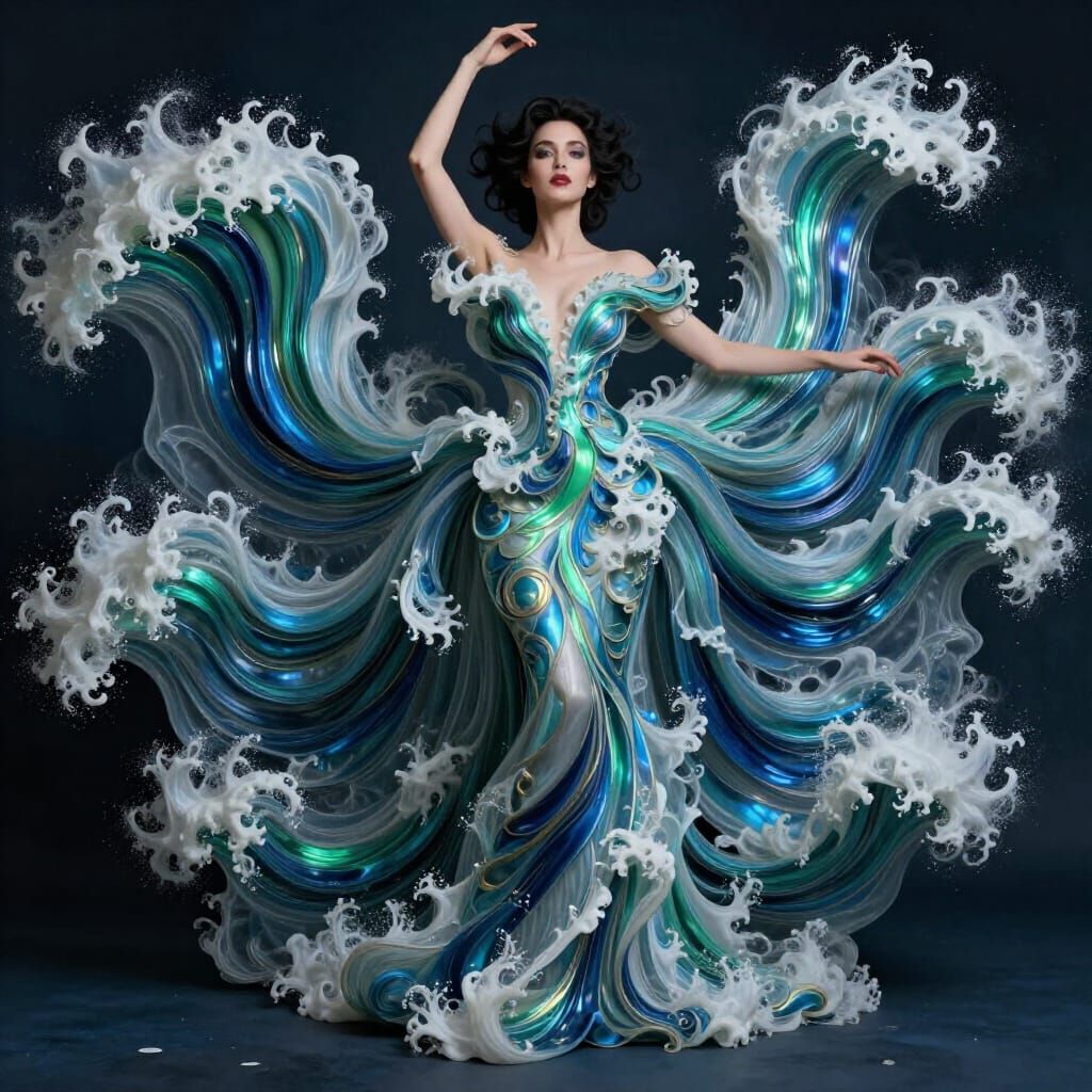 Woman in Living Ocean Wave Gown