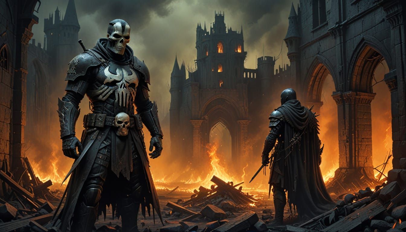 Gothic Knight Punisher Amidst Inferno