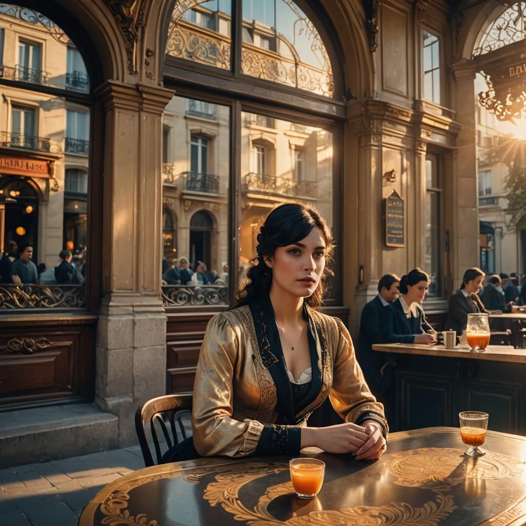 Belle Époque Lady in Historic Parisian Café