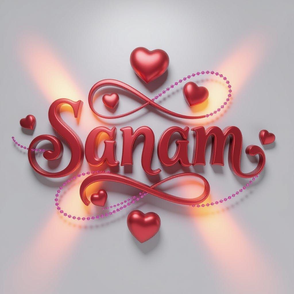 3D Render of "Sanam" with Hearts and Beads