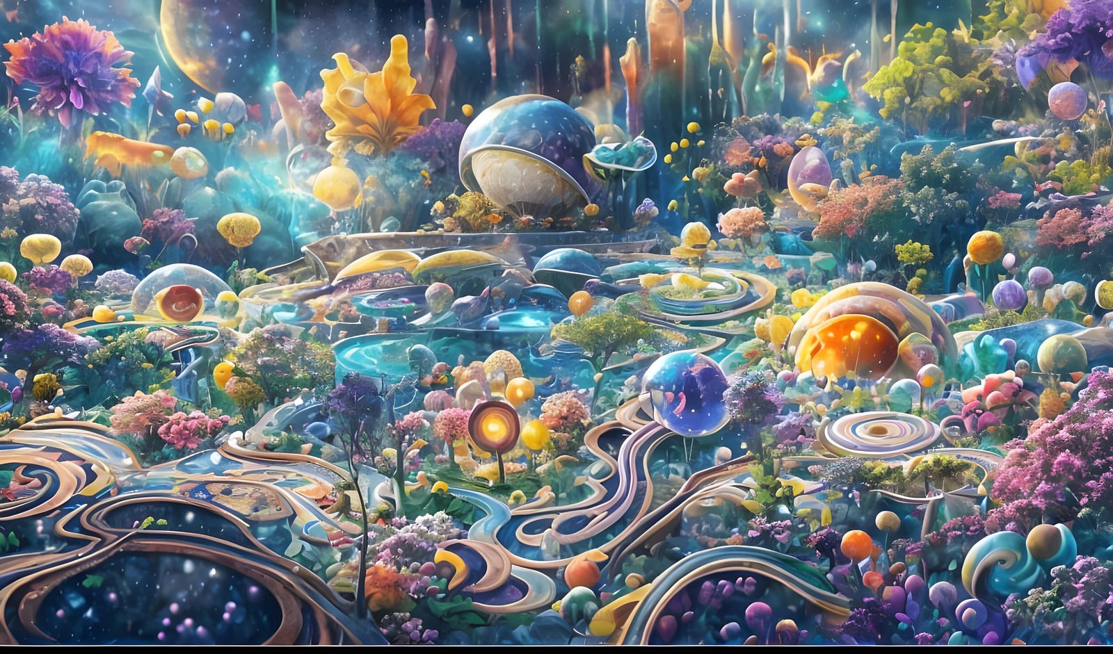 Vibrant Cosmic Zen Oasis in Hyperrealistic Style