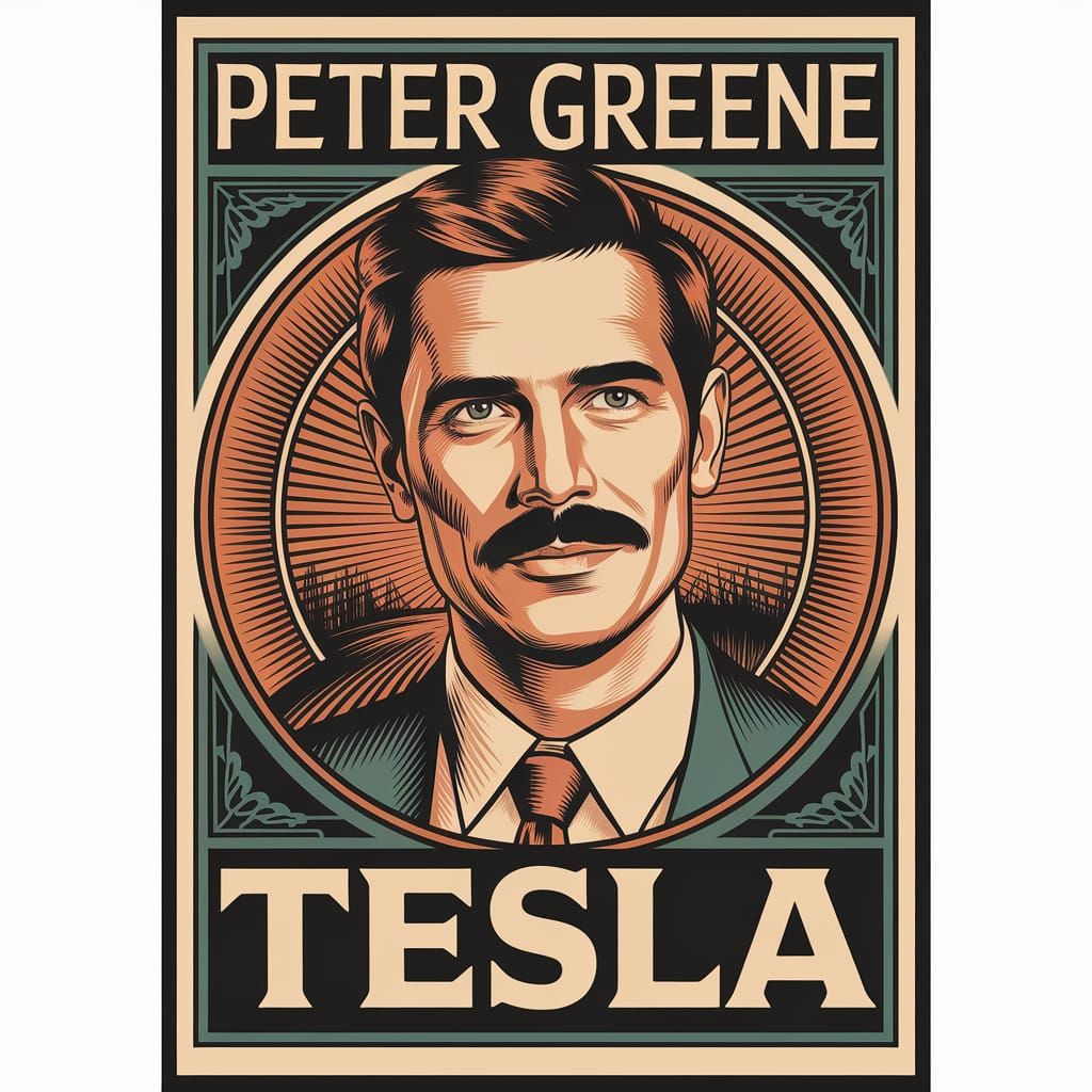 Poster art, Peter Greene "Tesla," Futurist, Bold typography, Retro Lithograph, Cinema, Alphonse Mucha, Milton Glaser