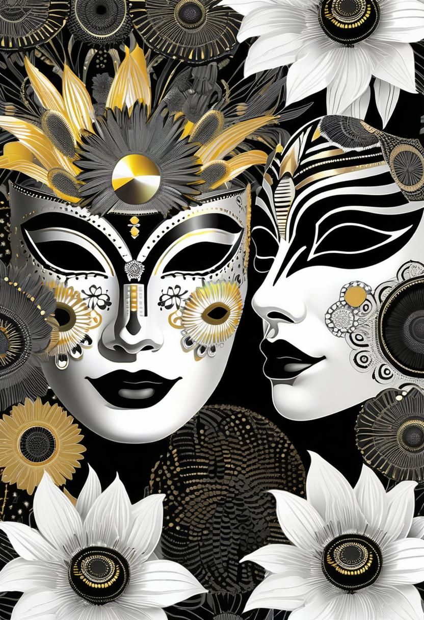 Day of the Dead Carnival: Iridescent Masks and Flowers