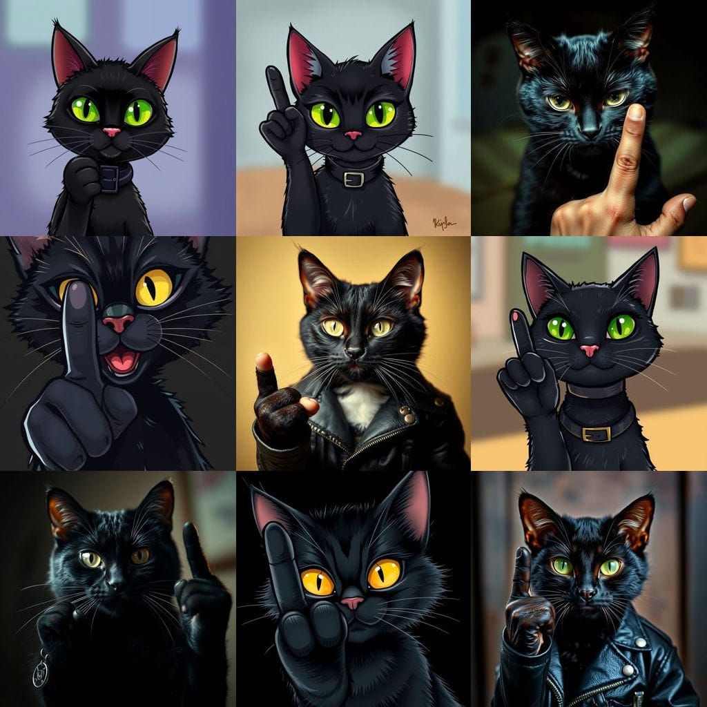 Humorous Black Cat Extends Middle Finger