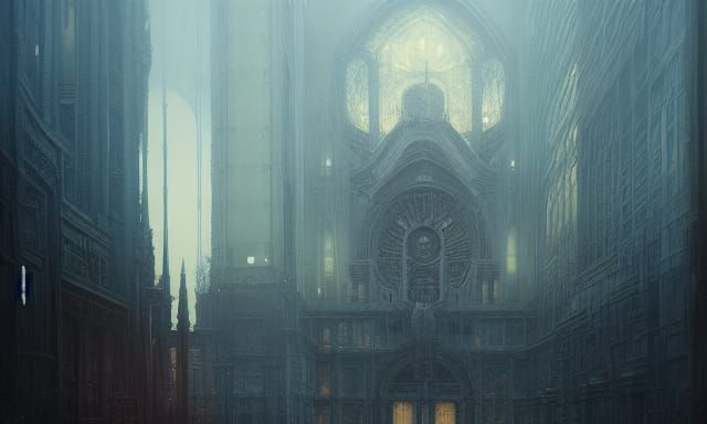 Angelic Architecture in Hyperdetailed Oil Painting