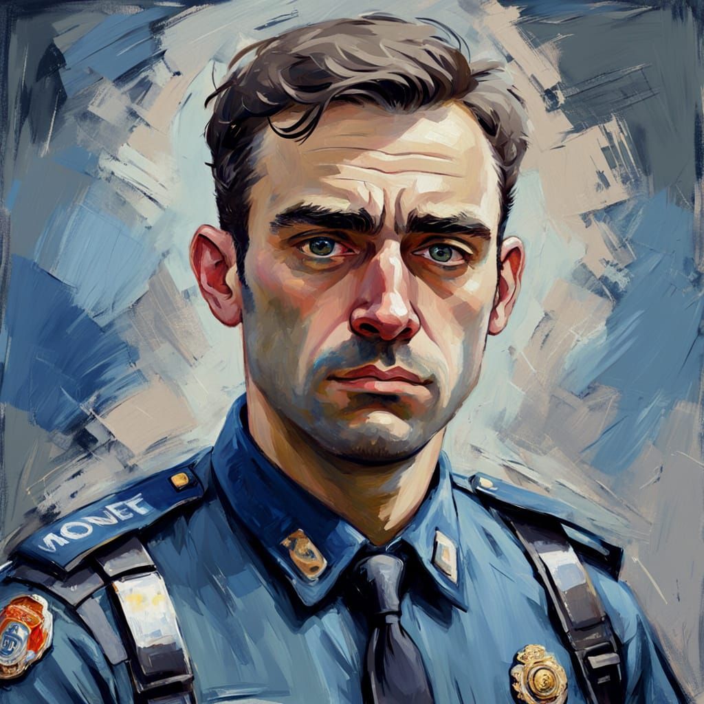 Tired French Policeman Portrait in Impressionist Style