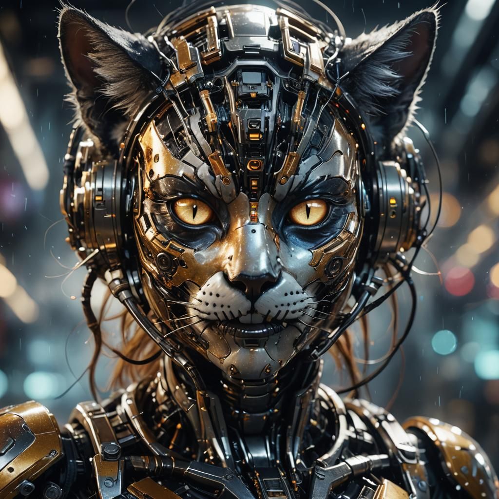 Cosmic Cyborg Cat-Woman Hybrid in Sci-Fi Style
