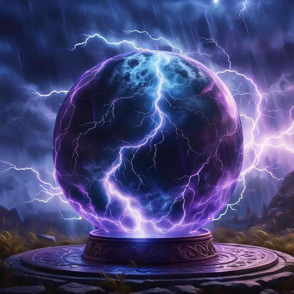 Mystical Orb in Thunderstorm: Digital Art Nouveau