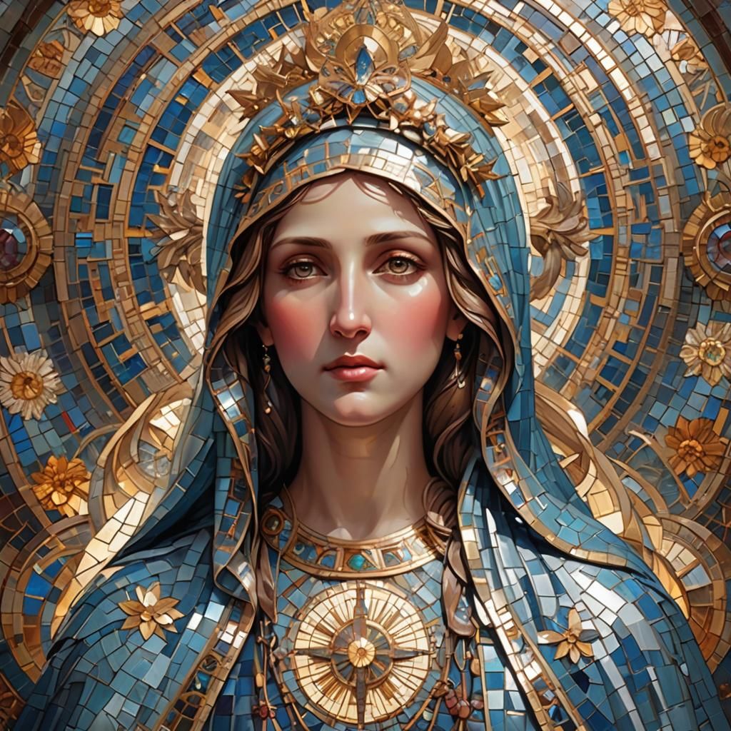 Mosaic Icon of the Virgin Mary in High Resolution