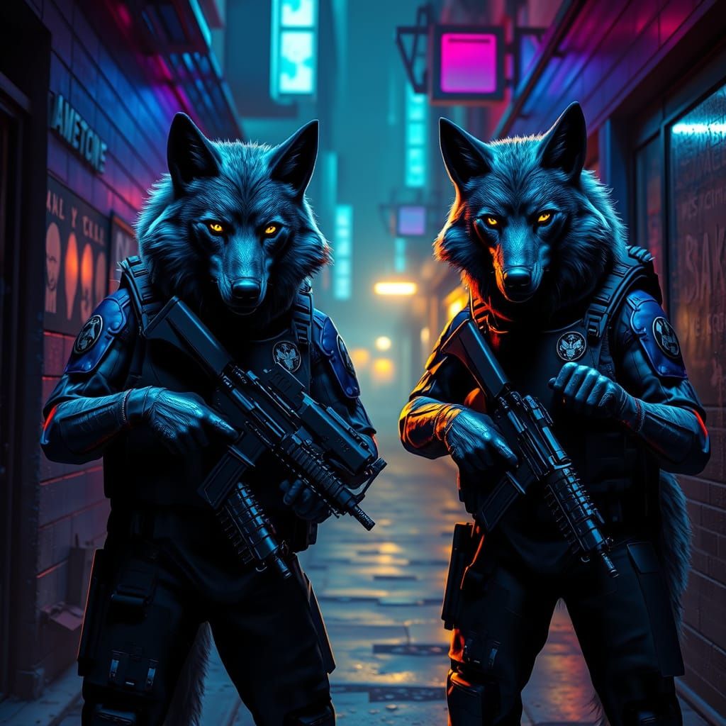 Cyberpunk Werewolves in Cobalt Blue Tactical Gear