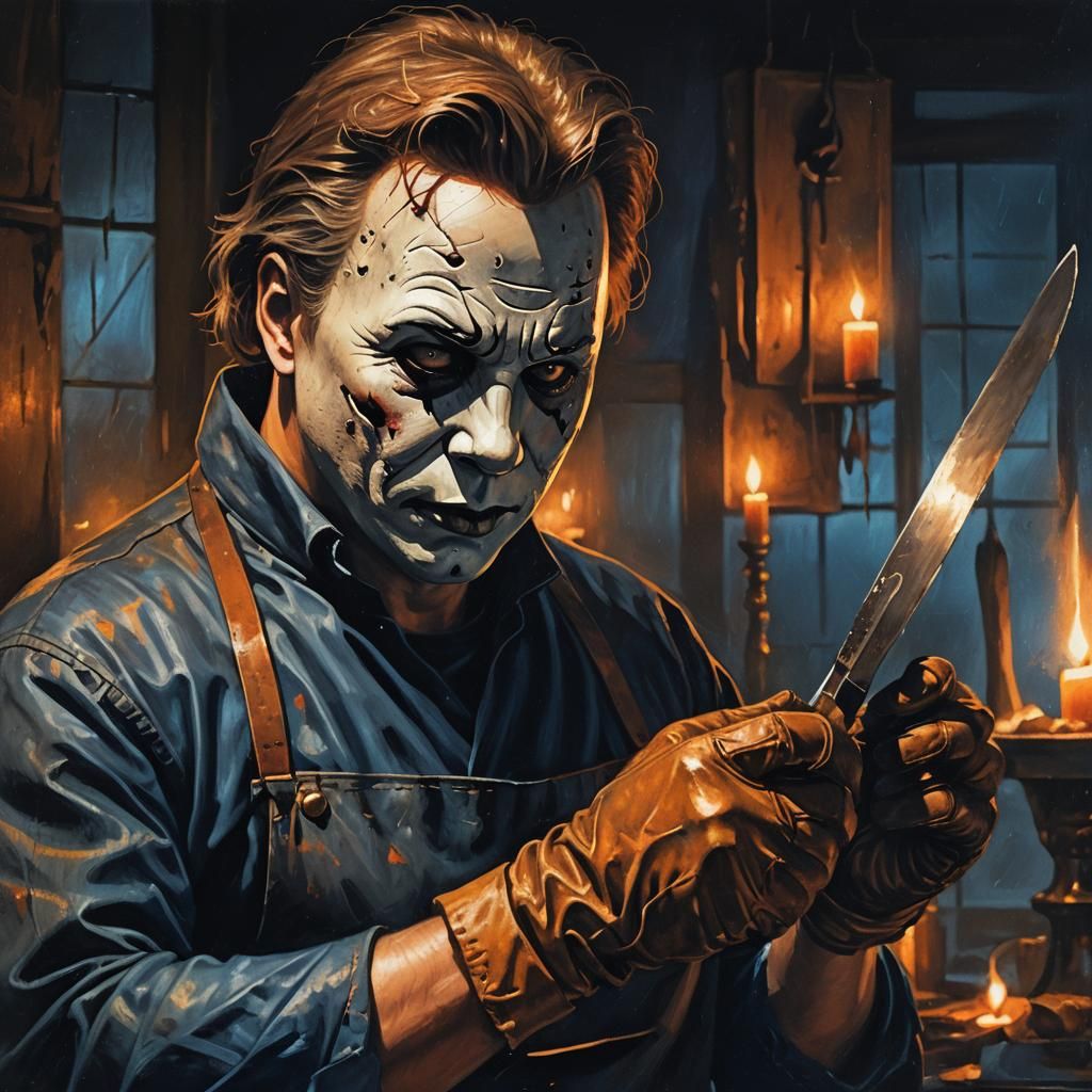 Michael Myers Cleans Cleaver: Dark Fantasy Portrait
