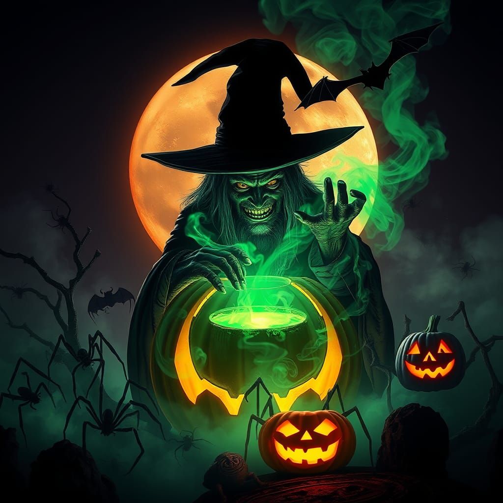 Halloween Witch Brews Potion in Pumpkin Silhouette