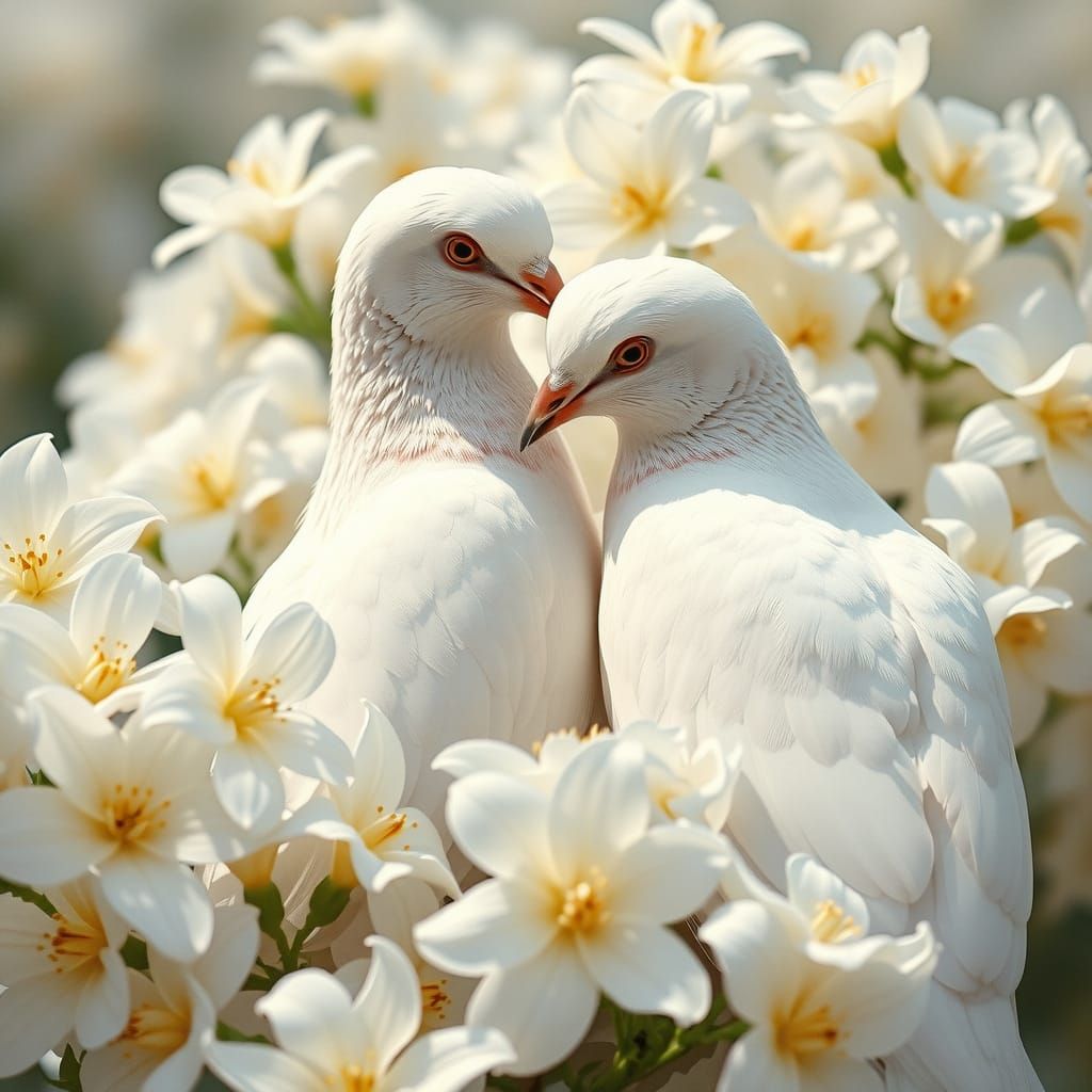 Tender White Doves in Pre-Raphaelite Style